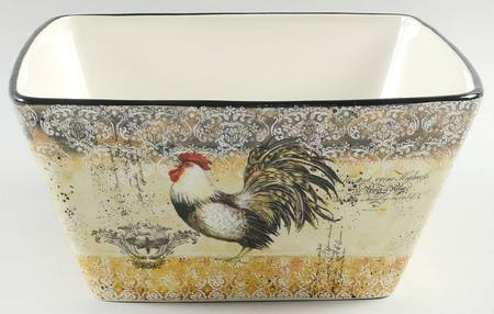 Vintage Rooster 10" Square Serving Bowl