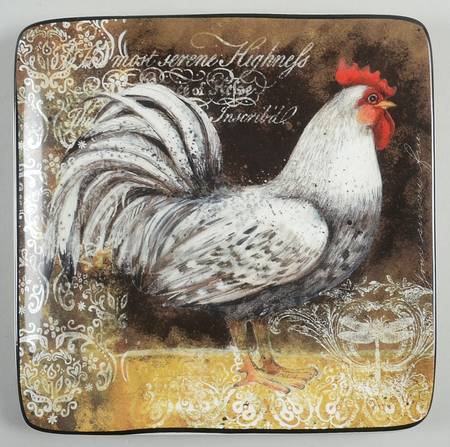 Vintage Rooster Square Salad/Dessert Plate