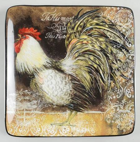Vintage Rooster Square Salad/Dessert Plate