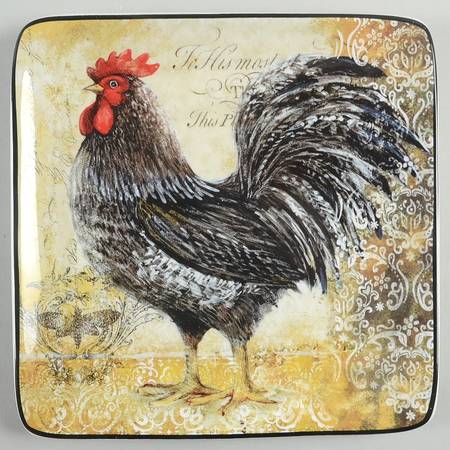 Vintage Rooster Square Salad/Dessert Plate