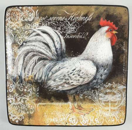 Vintage Rooster Square Dinner Plate