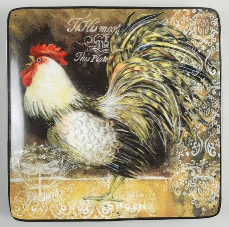 Vintage Rooster Square Dinner Plate
