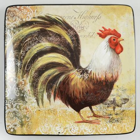Vintage Rooster Square Dinner Plate