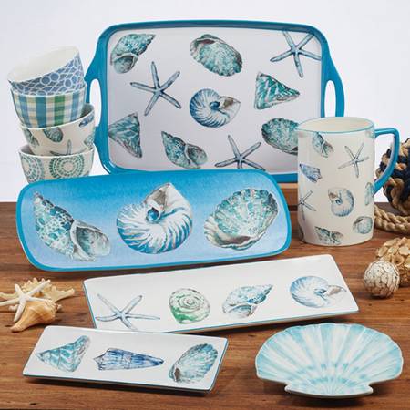 Sea Finds 19" Rectangular Handled Serving Melamine Tray