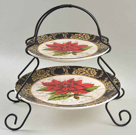 Highland Holiday 2 Tier Server Plates & Metal Stand