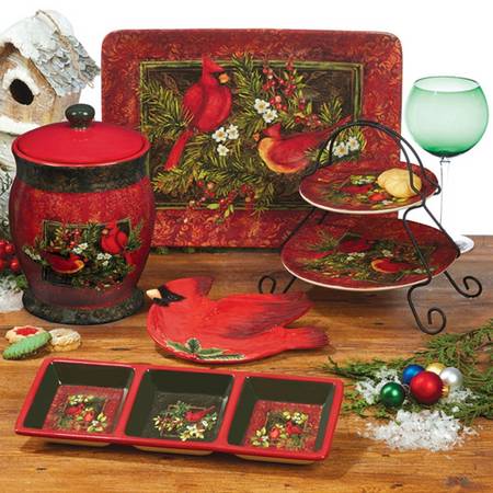 Christmas Cardinals 16" Rectangular Serving Platter