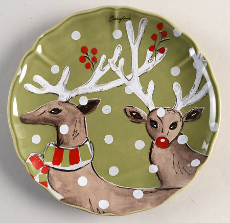 Deer Friends Salad Dessert Plate with Green Background