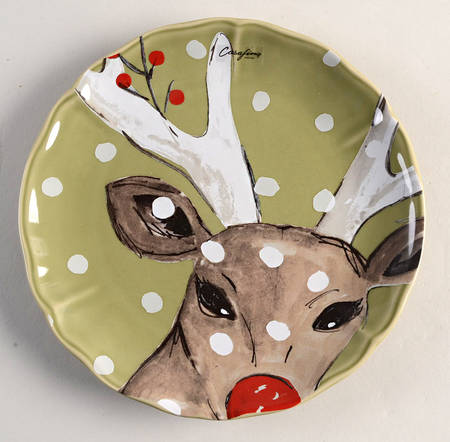 Deer Friends Salad Dessert Plate with Green Background