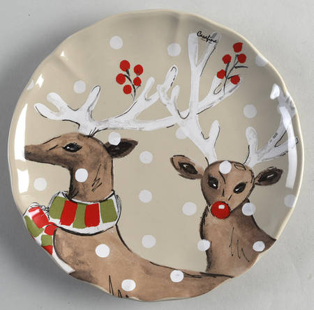 Deer Friends Salad Dessert Plate with Linen Background