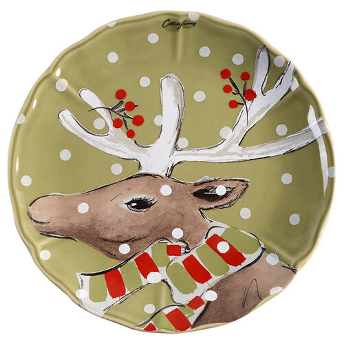 Deer Friends Salad Dessert Plate with Green Background