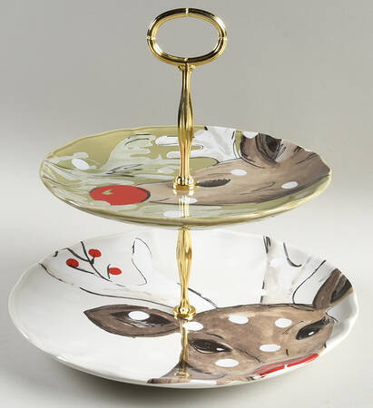 Deer Friends 6 5/8"-10"  2 Tiered Serving Tray (Dp, Sp) HC