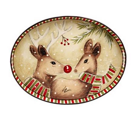 Deer Friends Metal Oval Tray