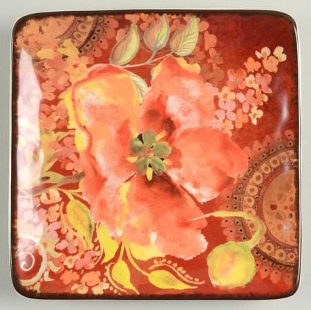 Watercolor Poppies Square Canape Plate