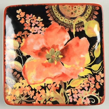 Watercolor Poppies Square Canape Plate