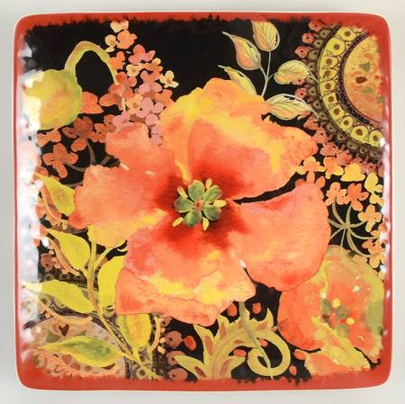 Watercolor Poppies 12" Square Serving Platter