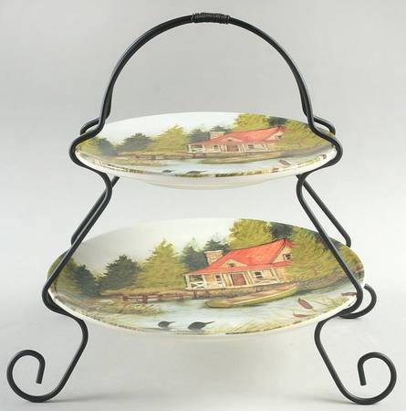 Lake Life 2 Tier Server Plates & Metal Stand