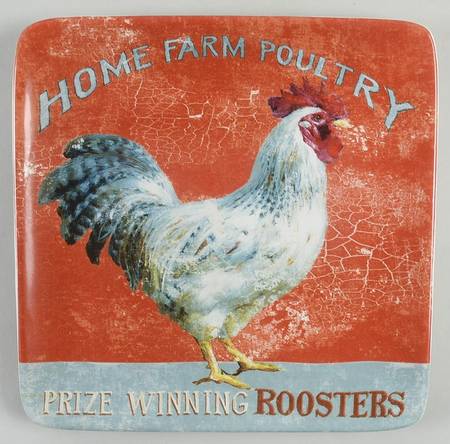 Farm House Rooster Square Salad/Dessert Plate