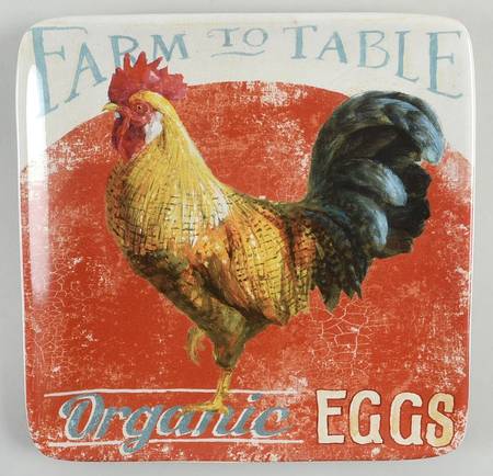 Farm House Rooster Square Salad/Dessert Plate