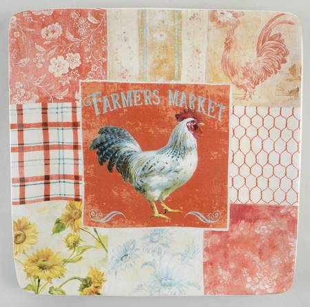 Farm House Rooster Square Dinner Plate