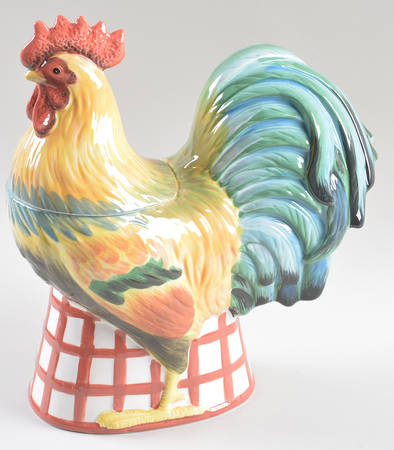 Farm House Rooster Figural Cookie Jar & Lid