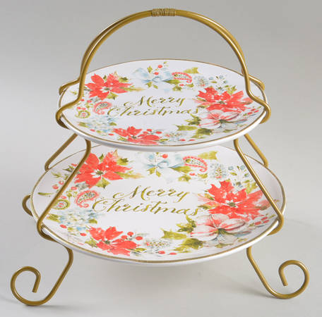 Home for the Holidays 2 Tier Server Plates & Metal Stand
