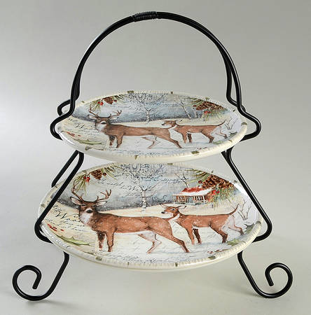 Winter Lodge 2 Tier Server Plates & Metal Stand