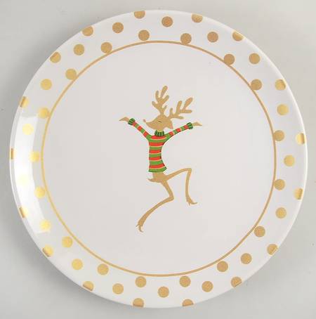 Gold Dancing Reindeer Dinner Plate