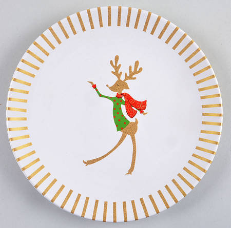 Gold Dancing Reindeer Salad/Dessert Plate