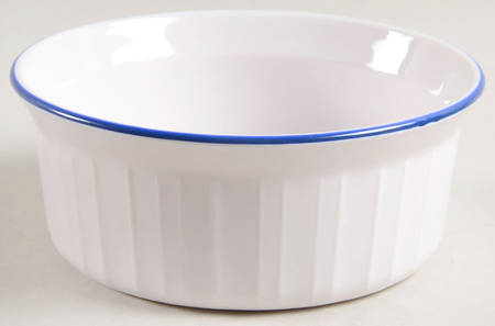 French White Blue Trim Individual Casserole No Plastic Lid