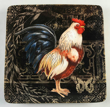 Gilded Rooster Square Dinner Plate
