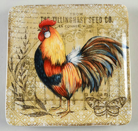 Gilded Rooster Square Salad Plate