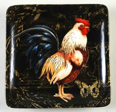 Gilded Rooster Square Canape Plate