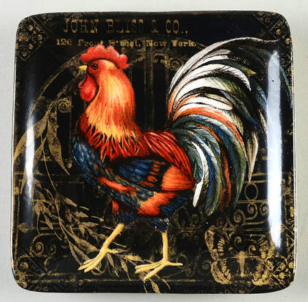 Gilded Rooster Square Canape Plate