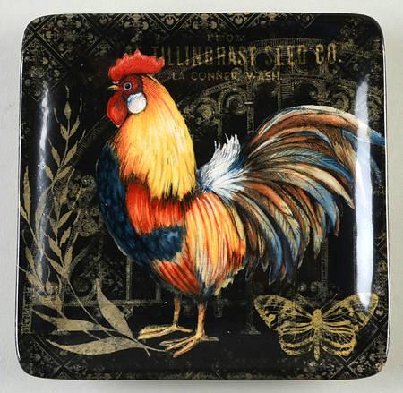 Gilded Rooster Square Canape Plate