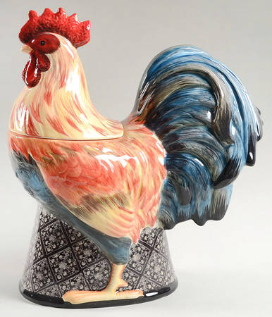 Gilded Rooster Figural Cookie Jar & Lid
