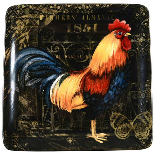 Gilded Rooster Square Canape Plate