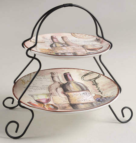 Vintners Journal 2 Tier Server Plates & Metal Stand