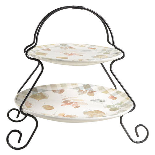 A Woodland Walk 2 Tier Server Plates & Metal Stand