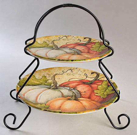 Autumn Fields 2 Tier Server Plates & Metal Stand