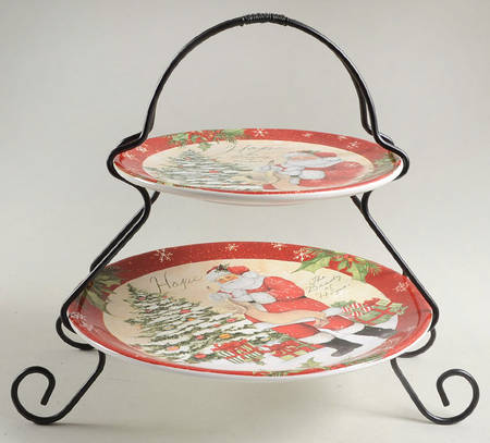 Holiday Wishes 2 Tier Server Plates & Metal Stand