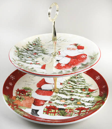 Holiday Wishes 6 5/8"-10"  2 Tiered Serving Tray (Dp, Sp) HC