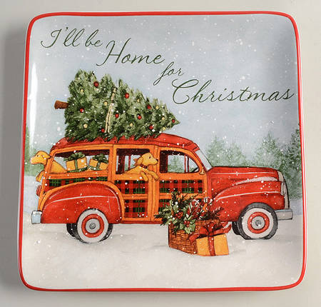 Home for Christmas Square Salad/Dessert Plate