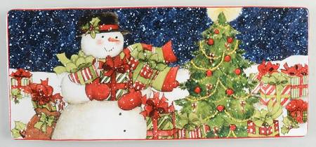 Starry Night Snowman Rectangular Tray 11"