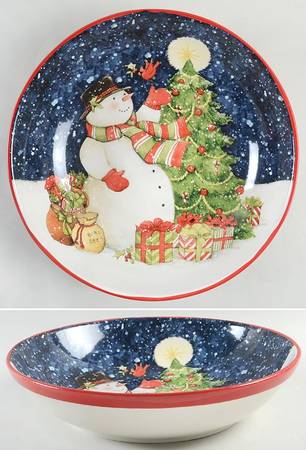 Starry Night Snowman 13" Pasta Serving Bowl