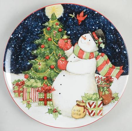 Starry Night Snowman Dinner Plate