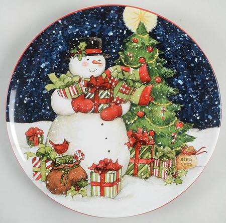 Starry Night Snowman Dinner Plate