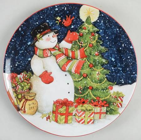 Starry Night Snowman Dinner Plate