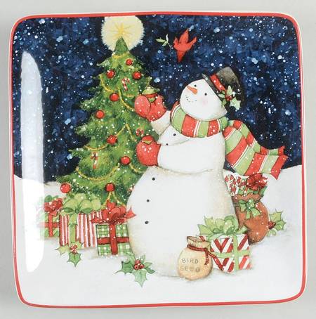 Starry Night Snowman Square Canape Plate