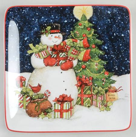 Starry Night Snowman Square Canape Plate