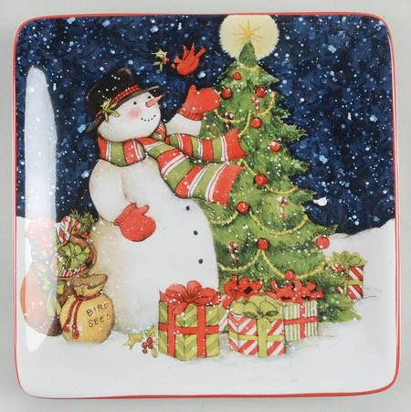 Starry Night Snowman Square Canape Plate